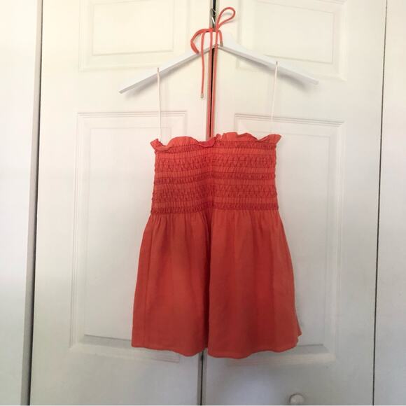 NWT Trina Turk Sofi Smocked Halter Top Orange Heatwave Size Medium - Picture 10 of 10